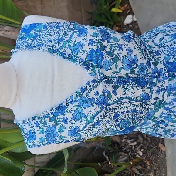 Johnny Was Cotton Button-Up Willow Blue Ruffle Tank Midi Dress Small - Picture 4 of 8